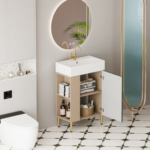 English Elm 21.6" Compact Green Bathroom Vanity Ceramic Sink Soft Close Cabinet Open Side Shelf W1920S00191
