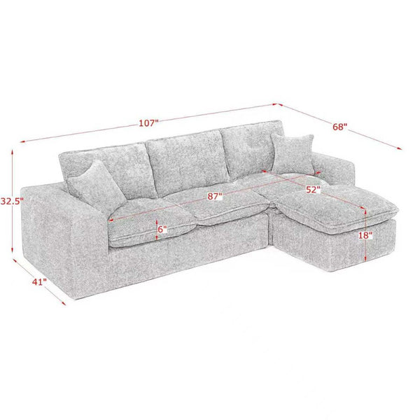 English Elm 107'' Boucle L-shaped Sectional with Reversible Chaise Deep Foam Seat Living Room Beige W1413S00162