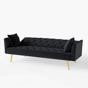 English Elm Modern Tufted Velvet Sleeper Sofa Retro Style Convertible Fold Flat for Compact Spaces Black W2353P399458