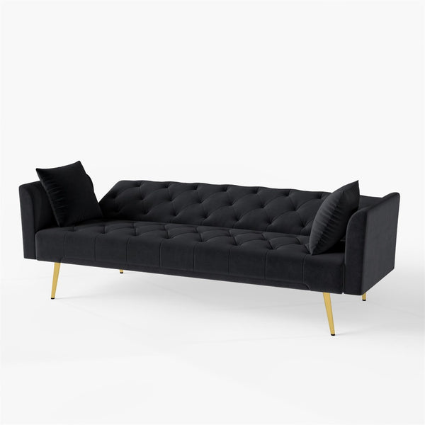 English Elm Modern Tufted Velvet Sleeper Sofa Retro Style Convertible Fold Flat for Compact Spaces Black W2353P399458