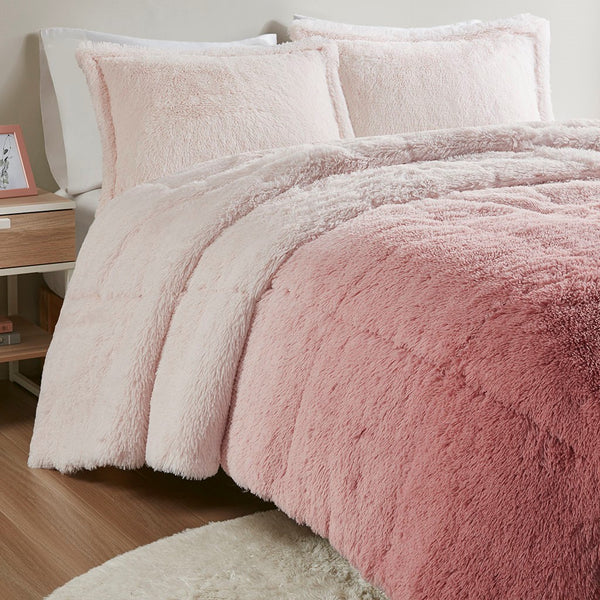 English Elm Twin/Twin Brielle Ombre Shaggy Faux Fur Comforter Mini Set - Cozy Hypoallergenic Plush, Machine Washable B03595978