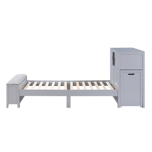 English Elm Gray Full Platform Bed with Bookcase Headboard Fold Out Desk Drawers and Footboard Bench Gray B011S02325