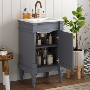 English Elm 18-Inch Modern Bathroom Vanity with Sink Compact Retro Design Durable MDF & Solid Wood Legs Storage-Friendly Gray N710P257401E