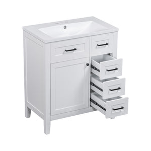 English Elm 30" Modern Bathroom Vanity With Sink Combo - Stylish White Cabinet, Ample Storage & Durable Design N725S999222K-6