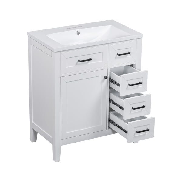 English Elm 30" Modern Bathroom Vanity With Sink Combo - Stylish White Cabinet, Ample Storage & Durable Design N725S999222K-6