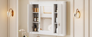 English Elm Bathroom Wall Cabinet with Mirror and 5 Shelves — Wall-Mounted Medicine Cabinet, Modern Storage Solution White N710P252503K