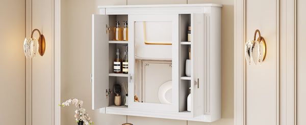 English Elm Bathroom Wall Cabinet with Mirror and 5 Shelves — Wall-Mounted Medicine Cabinet, Modern Storage Solution White N710P252503K