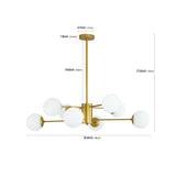 English Elm Modern 8-Light Gold Chandelier With White Glass Globe Shades, Mid-Century Branching Design, Elegant Ceiling Light Fixture For Dining Room, Living Room, Or Bedroom (No Bulbs)