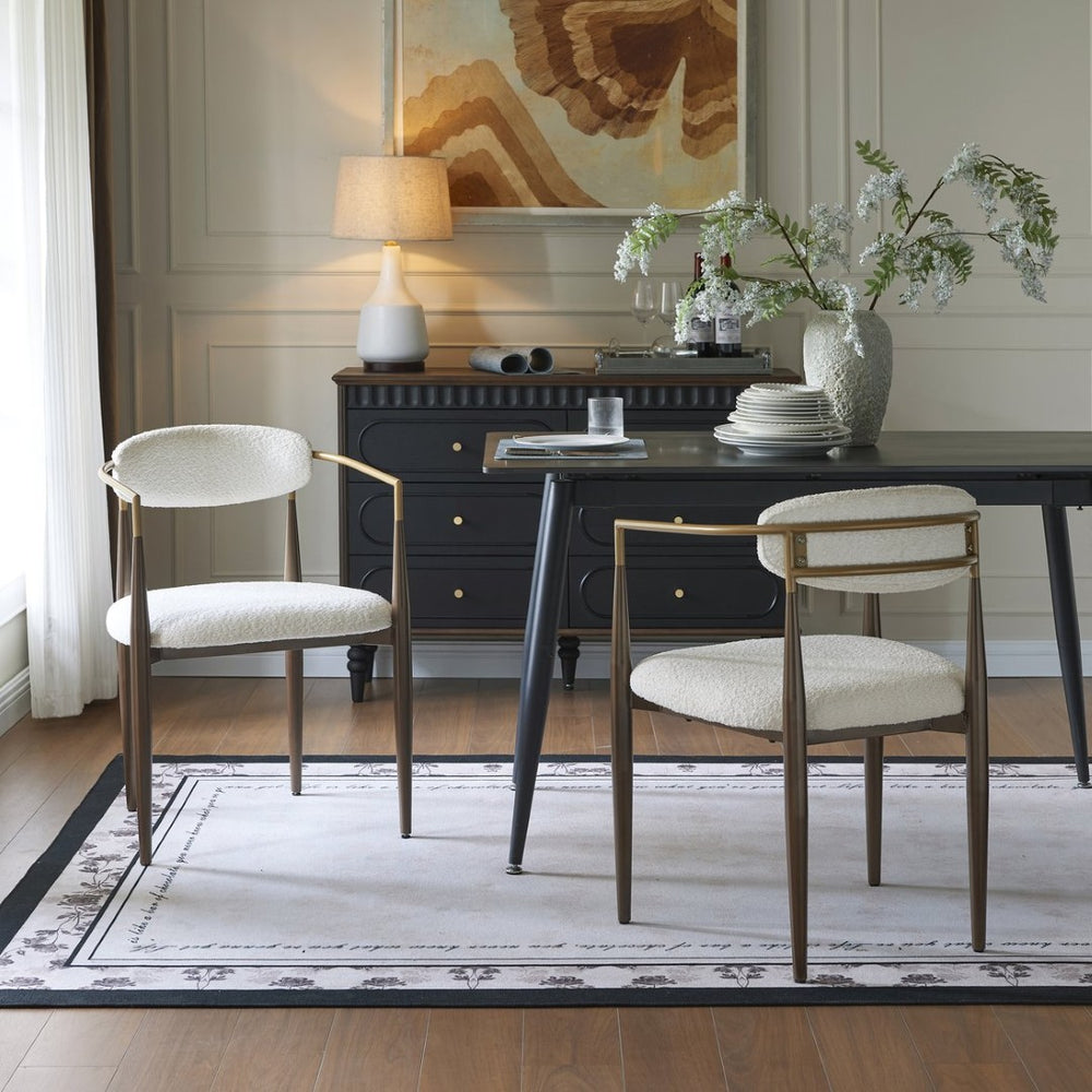 English Elm Dining Arm Chairs Set of 2 Gold Accent Iron Frame Upholstered Modern Minimalist White+Gold N771P392272J