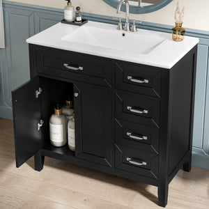 English Elm 36" Modern Bathroom Vanity With Sink Combo, Sleek Black Cabinet, Durable Storage & Stylish Design N725P246491B