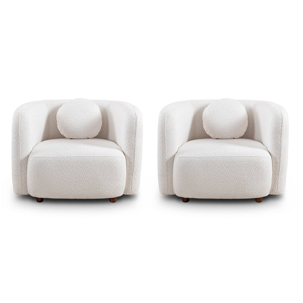 English Elm 2PCS. Accent Square Sofa Chair Bouclé Upholstered Japandi Cloud Couch Armchair Low Seat Comfort White W2664S00015