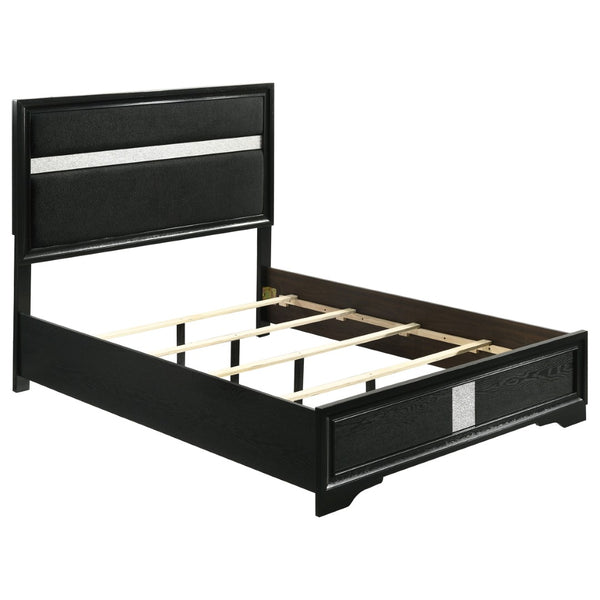 English Elm Annie Glam Full Panel Bed with Padded Black Upholstery and Glitter Accent Trim B062S01600