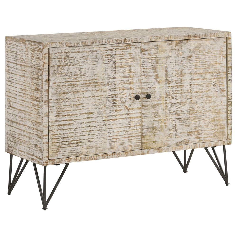 English Elm Eileen Rustic White Washed 2-Door Mango Wood Cabinet with Metal Legs, Interior Shelf, 30"H x 40"W B062P344990