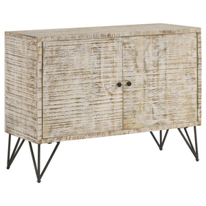 English Elm Eileen Rustic White Washed 2-Door Mango Wood Cabinet with Metal Legs, Interior Shelf, 30"H x 40"W B062P344990