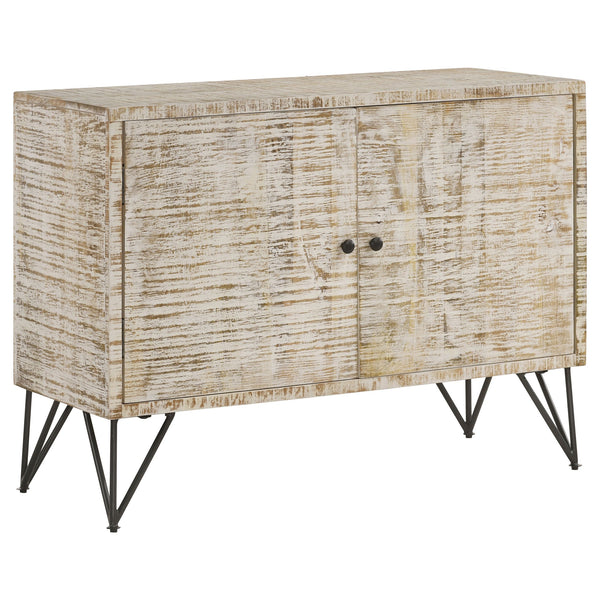 English Elm Eileen Rustic White Washed 2-Door Mango Wood Cabinet with Metal Legs, Interior Shelf, 30"H x 40"W B062P344990