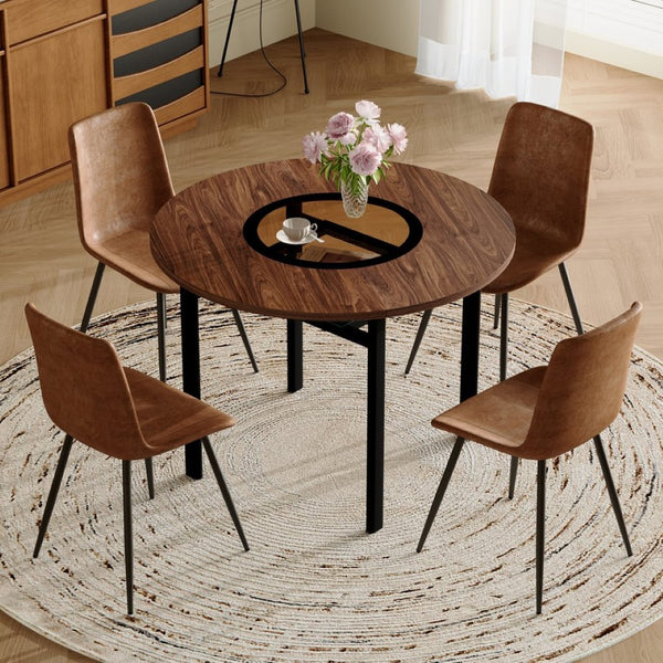English Elm Table and Chair Set 42 Inch Round Wood Grain Dining with 4 Linen Cushioned Seats W1151S04479