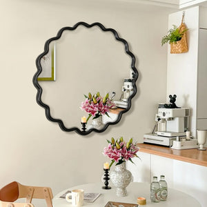 English Elm Solid Wood Wavy Mirror - Elegant Black Vanity Decor For Bathrooms, Living Rooms, And Entryways W1445P189554-GIGA