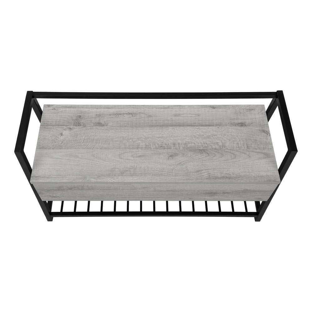 English Elm Bench, 42" Flip-Top Storage & Shoe Rack, Grey Wood-Look MDF with Black Metal Frame, Modern Entryway B2710P221338