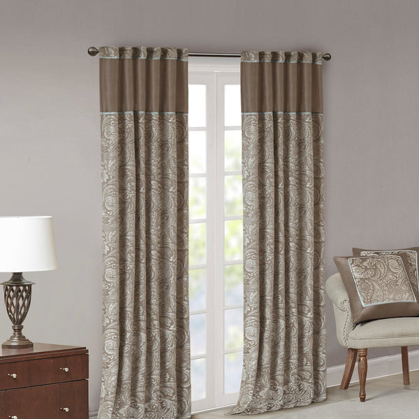 English Elm Jacquard Madison Park Aubrey Window Curtain Pair 50x84 Blue Taupe Platinum Jacquard Paisley Panels B035100442