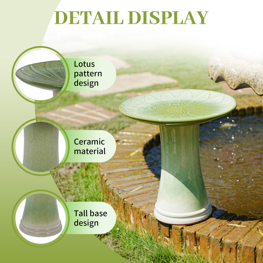 English Elm 17'' Hand-Glazed Ceramic Bird Bath Ombre Green with Floral Motif, Lightweight Durable 20.48"H Pedestal W3273P371882