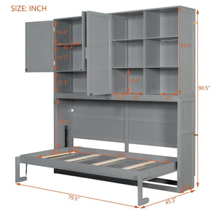 English Elm Twin Murphy Bed with Cabinet Shelves Built in Lighting Usb Ports Space Saving Wall Unit Gray LP000389AAE-1