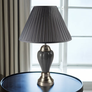 English Elm 1pc Elegant Crafted Table Lamp with Glossy Base and Metallic Accents, Pleated Shade, Modern Glow Gray 23.62 L x 17.91 W x 17.64 H B2741S00036
