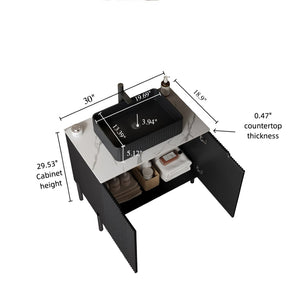 English Elm Turio 30" Freestanding Bathroom Vanity, Elegant Black Cabinet With Carrara White Countertop & Sink W2615S00116-GIGA
