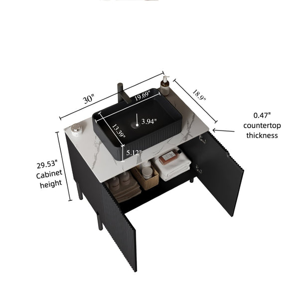 English Elm Turio 30" Freestanding Bathroom Vanity, Elegant Black Cabinet With Carrara White Countertop & Sink W2615S00116-GIGA