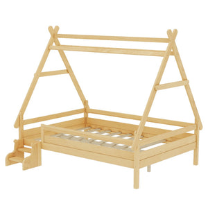 English Elm Twin House Shaped Platform Bed Solid Pine Frame with Built in Stairs for Kids Natural W1580P354721