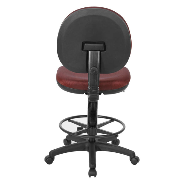 OSP Home Furnishings Sculptured Ergonomic Drafting Chair with Lumbar Support Padded Seat and Footring Wine DC550-298