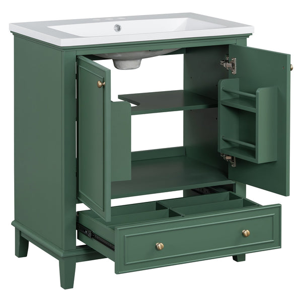 English Elm 30" Stylish Dark Green Bathroom Vanity With Sink Combo, Durable Mdf, Modern Design & Storage Solution SY999606AAF-6