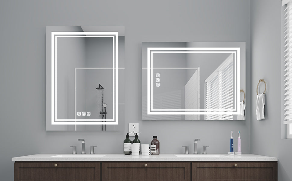 English Elm Bright LED Bathroom Mirror 40"x24" Silver Frame, 3-Color Dimmable, Quick 5-Min Defog, IP65 Rated T3177P284016