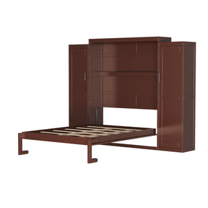 English Elm Full Full Size Murphy Bed with Two Wardrobes and Foldable Platform, Space-Saving Modern Guest Solution Walnut 84.9 L x 12 W x 7 H N733S235596D