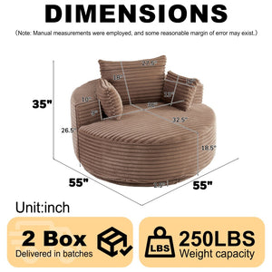 English Elm 55''l 55'l Faux Rabbit Fur Barrel Swivel Chair Cozy 360 Rotation Lounge Seat for Bedroom Brown W834S00593