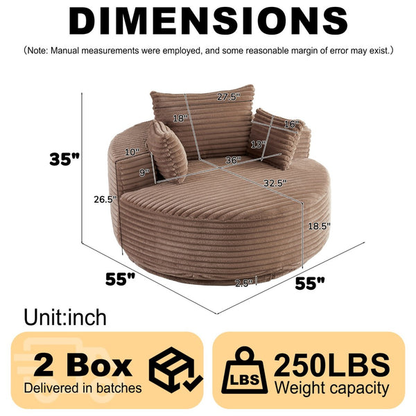 English Elm 55''l 55'l Faux Rabbit Fur Barrel Swivel Chair Cozy 360 Rotation Lounge Seat for Bedroom Brown W834S00593