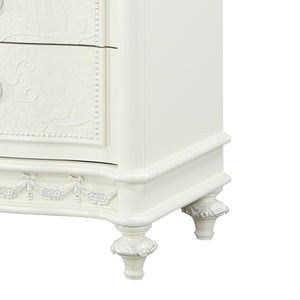English Elm Ivory Romantic 2-Drawer Nightstand with Floral Ring Pulls, Smooth Metal Glides, Elegant Bedroom Accent B062P209005
