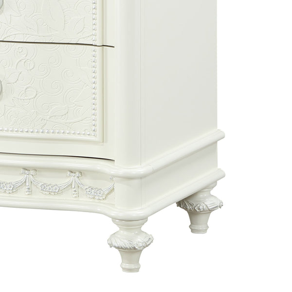 English Elm Ivory Romantic 2-Drawer Nightstand with Floral Ring Pulls, Smooth Metal Glides, Elegant Bedroom Accent B062P209005