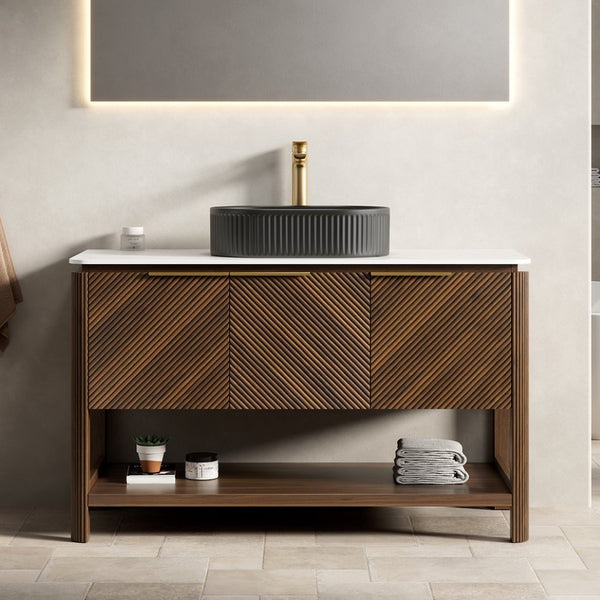 English Elm Dipa 48 Inch Floating Bathroom Vanity Walnut Cabinet Sintered Stone Top Led Sensor W2615S00723