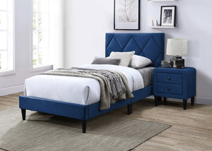 English Elm Twin Velvet Upholstered Bed with Adjustable Headboard, Diamond Tufted Design & 12-Slat Support System Navy Blue 46 L x 29 W x 6 H B011P190164