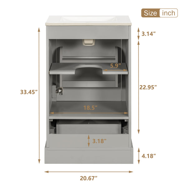 English Elm 20 Inch Bathroom Vanity with Ceramic Sink, Soft-Close Door, Adjustable Shelf, Smart Storage Organizing Design Grey N729P299505E