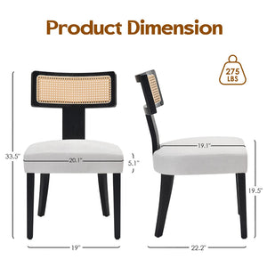 English Elm Upholstered Armless Dining Chairs with Rattan Back Hardwood Frame French Country Set of 2 Beige+Black T3623P411725