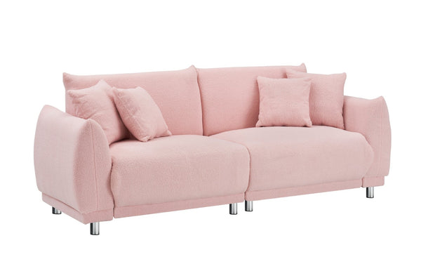 English Elm 86.6 Inch Plush Teddy Fleece Three Seat Sofa with Pillows for Cozy Apartment Living W1658P329063