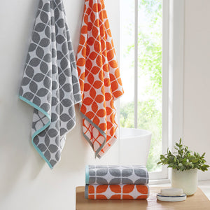 JLA Home Intelligent Design - Cotton Reversible Orange Geometric Jacquard 6-Piece Towel Set — Plush, OEKO-TEX Certified Comfort and Absorbency ID91-522