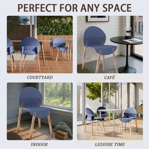 English Elm 4-Pack Grey Blue Chairs with Solid Red Oak Legs, Ergonomic PP Seats, 330lb Strength, Easy-Clean Finish W3450P322868