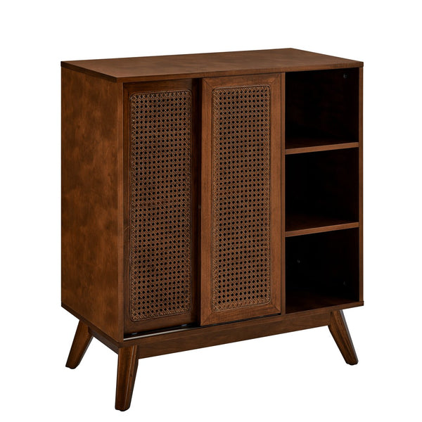 English Elm Mid Century Modern Rattan Sideboard Cabinet - Stylish Buffet For Entryway, Living Room & Kitchen Storage W1801P195630