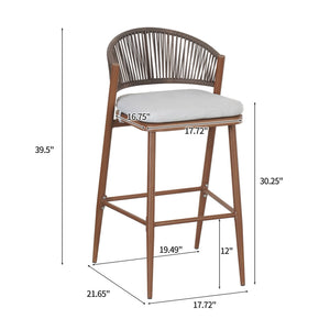 English Elm Christopher Knight Home® - Outdoor 30.25" Barstool Set Of 2 - Stylish Aluminum Frame With Pe Rattan Backrest, Teak Finish N772P245120T