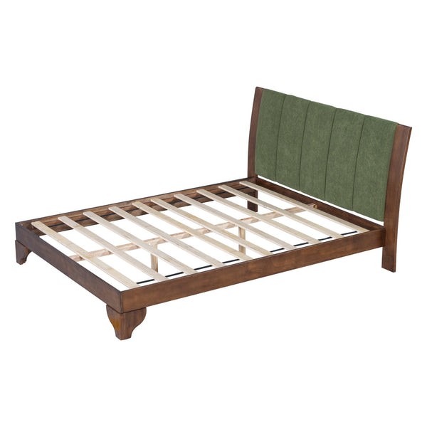 English Elm Christopher Knight Home® - Premium Pine Wood Queen Bed Frame - Mid-Century Modern Design With Upholstered Headboard & Green Accents N770P345991D_N770P345992D