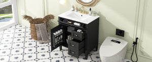 English Elm 30'' Modern Bathroom Vanity With Ceramic Sink, 2 Drawers & Tip-Out Storage For Stylish Organization N710P250194B