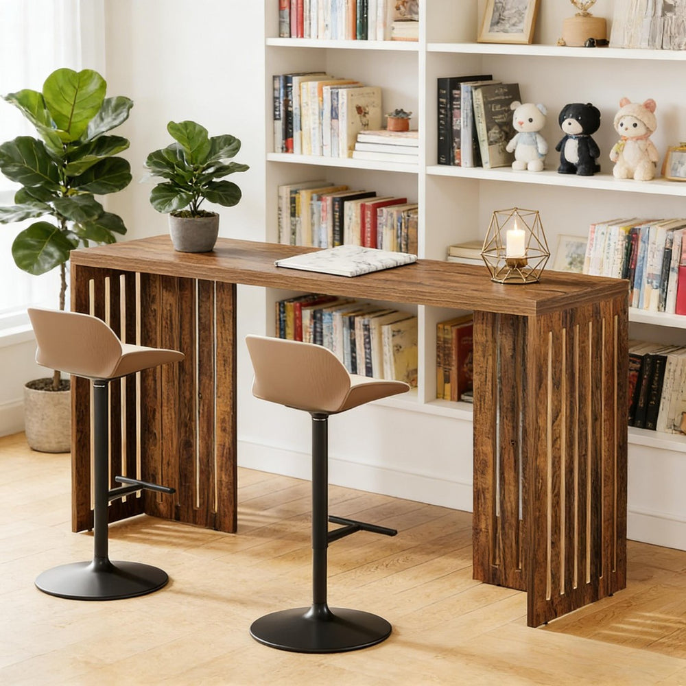 English Elm Bar Table Two Tier Industrial Metal Frame Open Shelf Home Kitchen Entertaining Stand T3971P450247