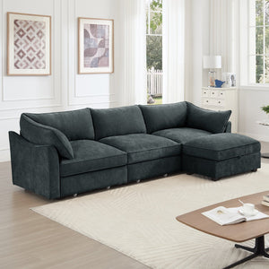 English Elm L-Shaped 3-Seater Sectional Sofa Couch With Movable Ottoman, Chenille Fabric For Modern Comfort & Style W3041S00196